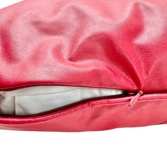 Set of 2 Faux Red Leather Decorative Feather and Down Fill Throw Pillow 18x18 - Picture 4 of 5